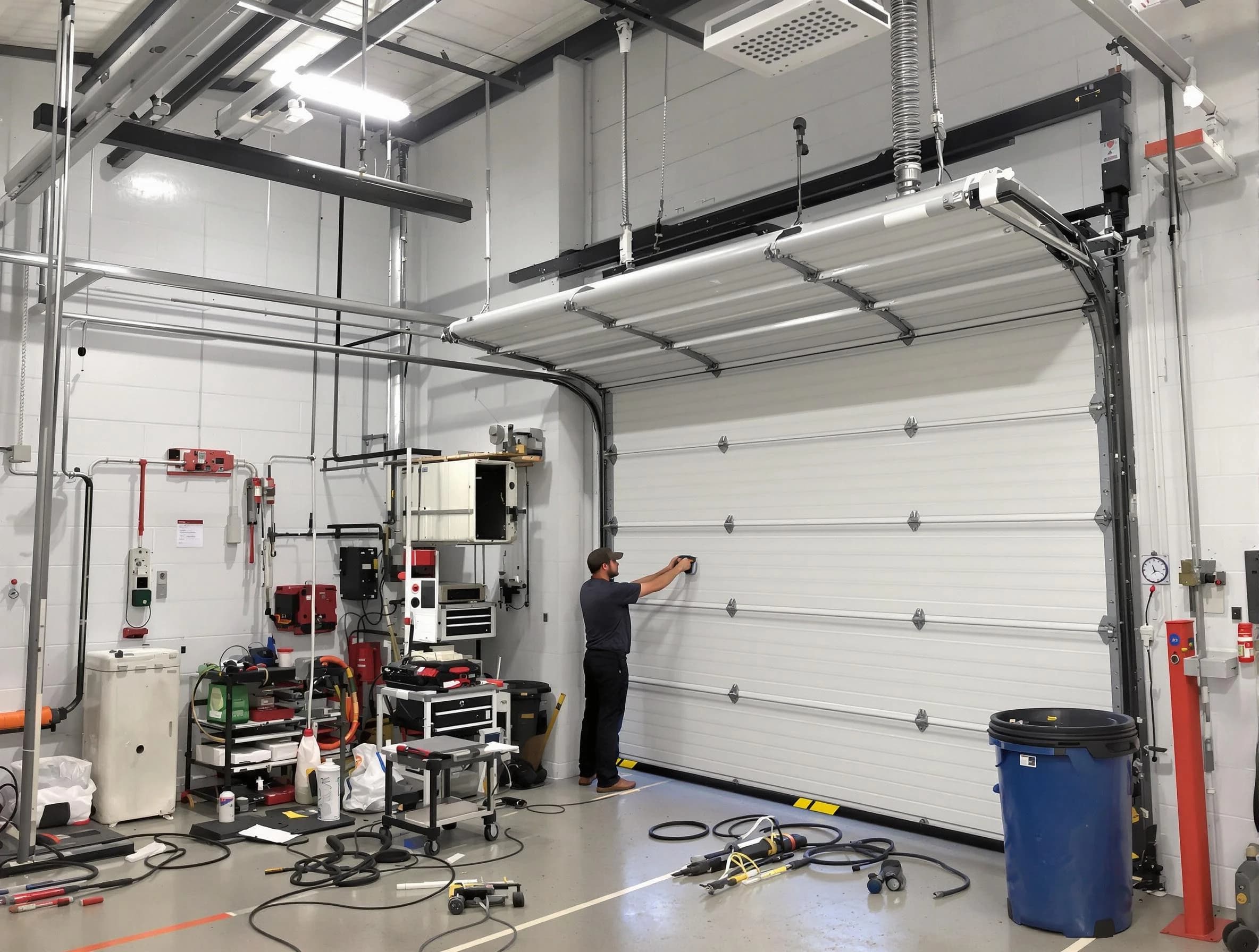 Concord Garage Door Repair certified technician performing commercial door repair at a Concord business facility