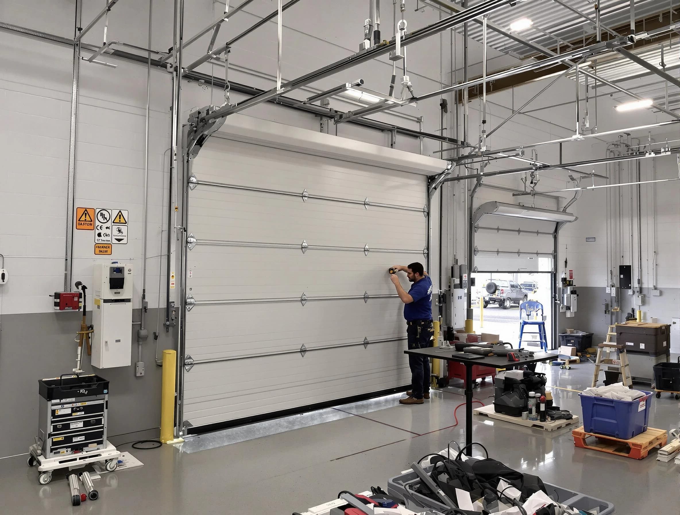 Commercial garage door repair being performed by Concord Garage Door Repair expert in Concord