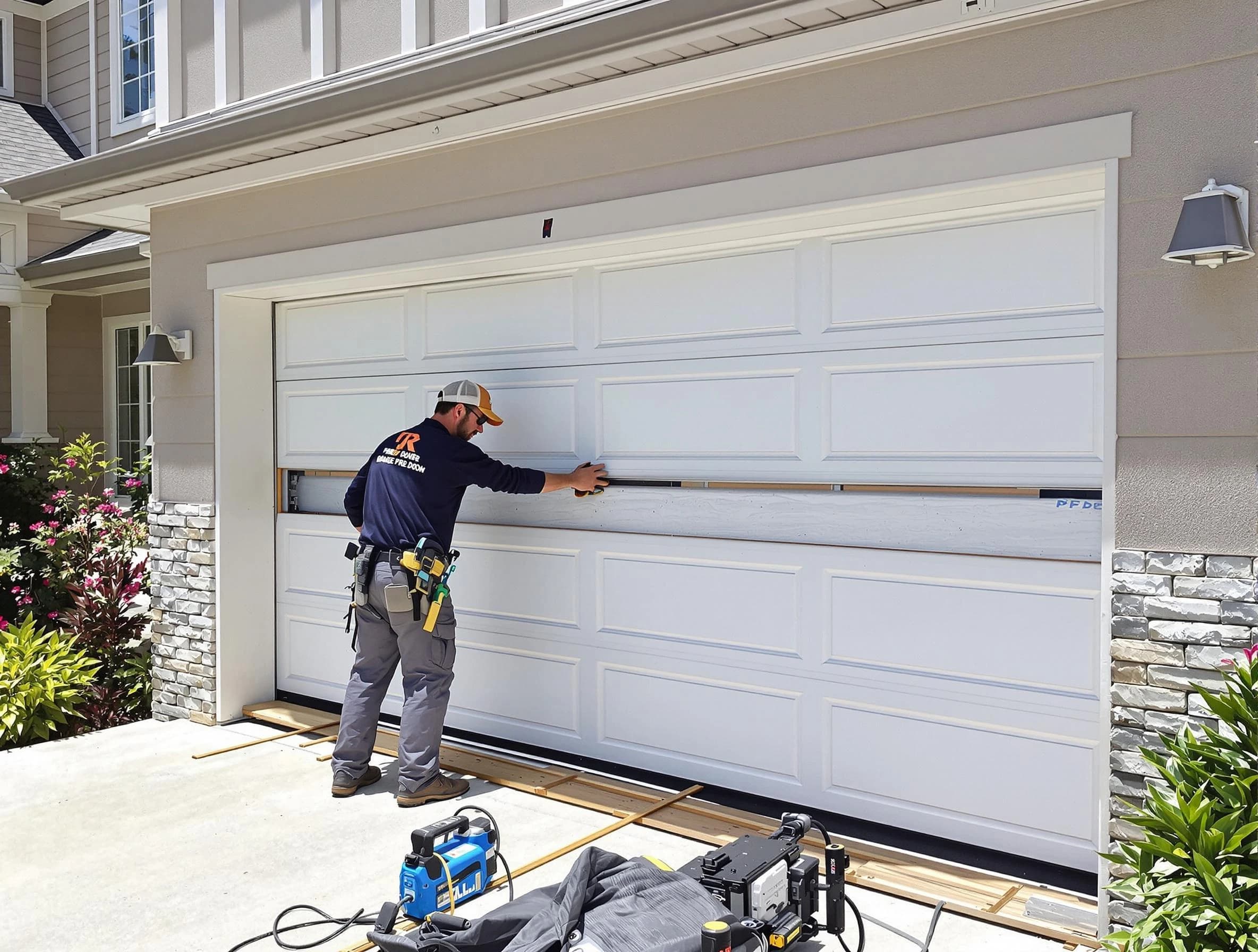 Concord Garage Door Repair team performing complete garage door replacement at Concord residence