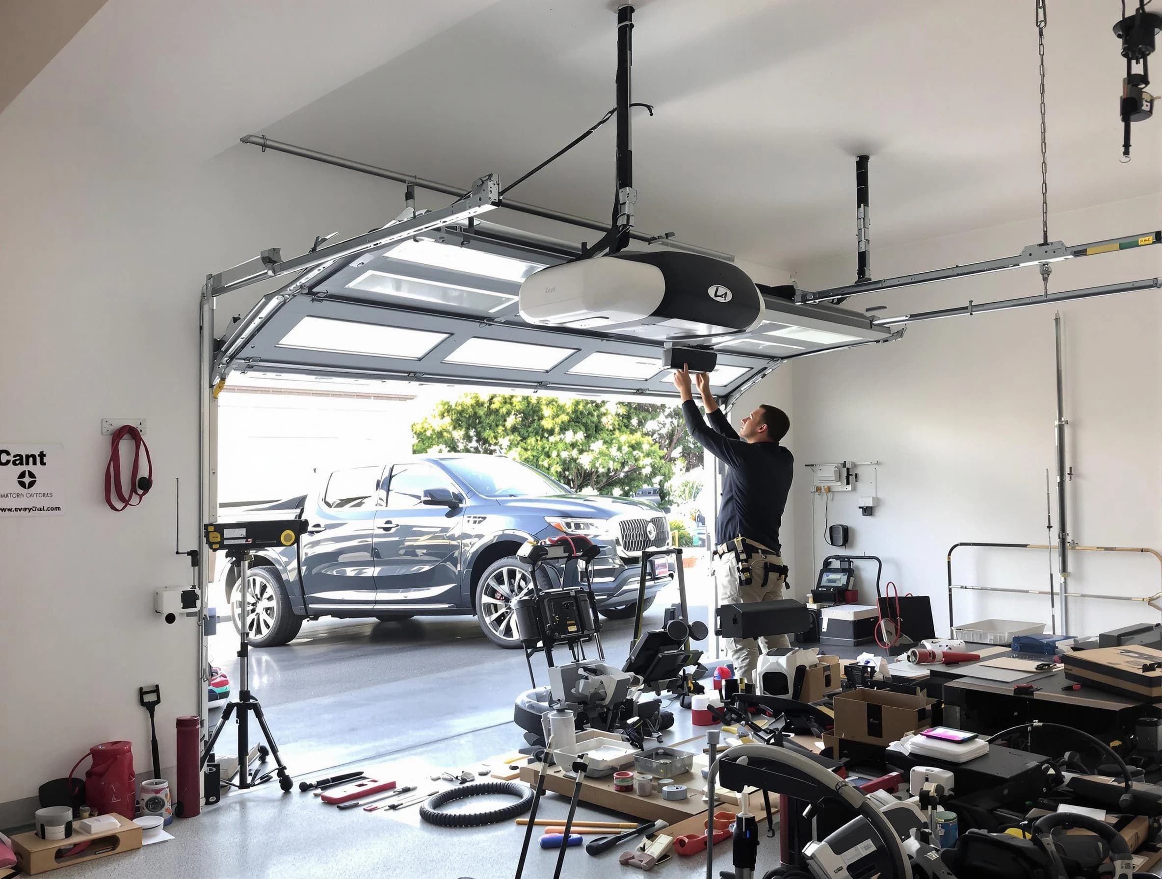 Concord Garage Door Repair specialist installing smart garage door opener system in Concord home