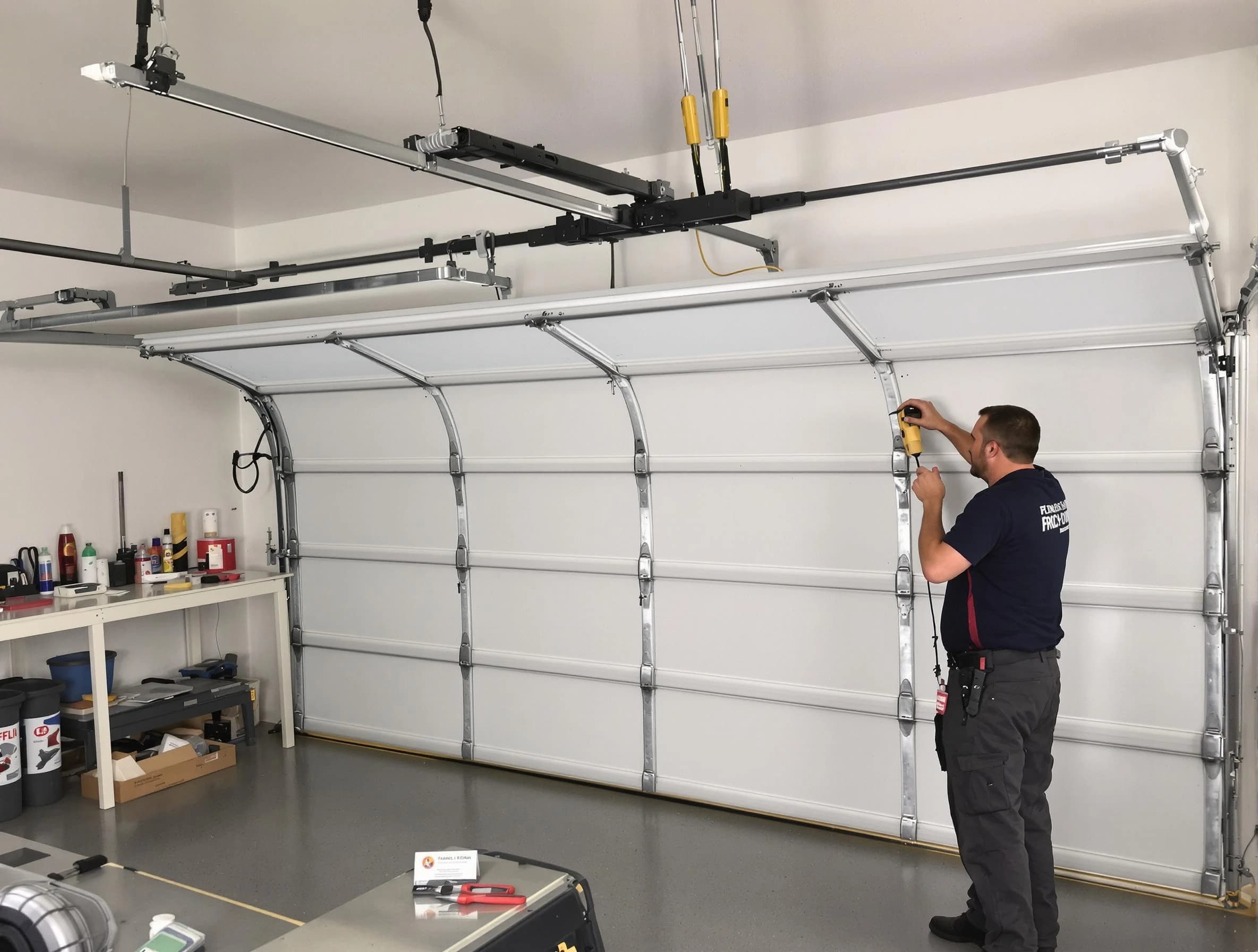 Concord Garage Door Repair certified technician performing overhead door system repair in Concord