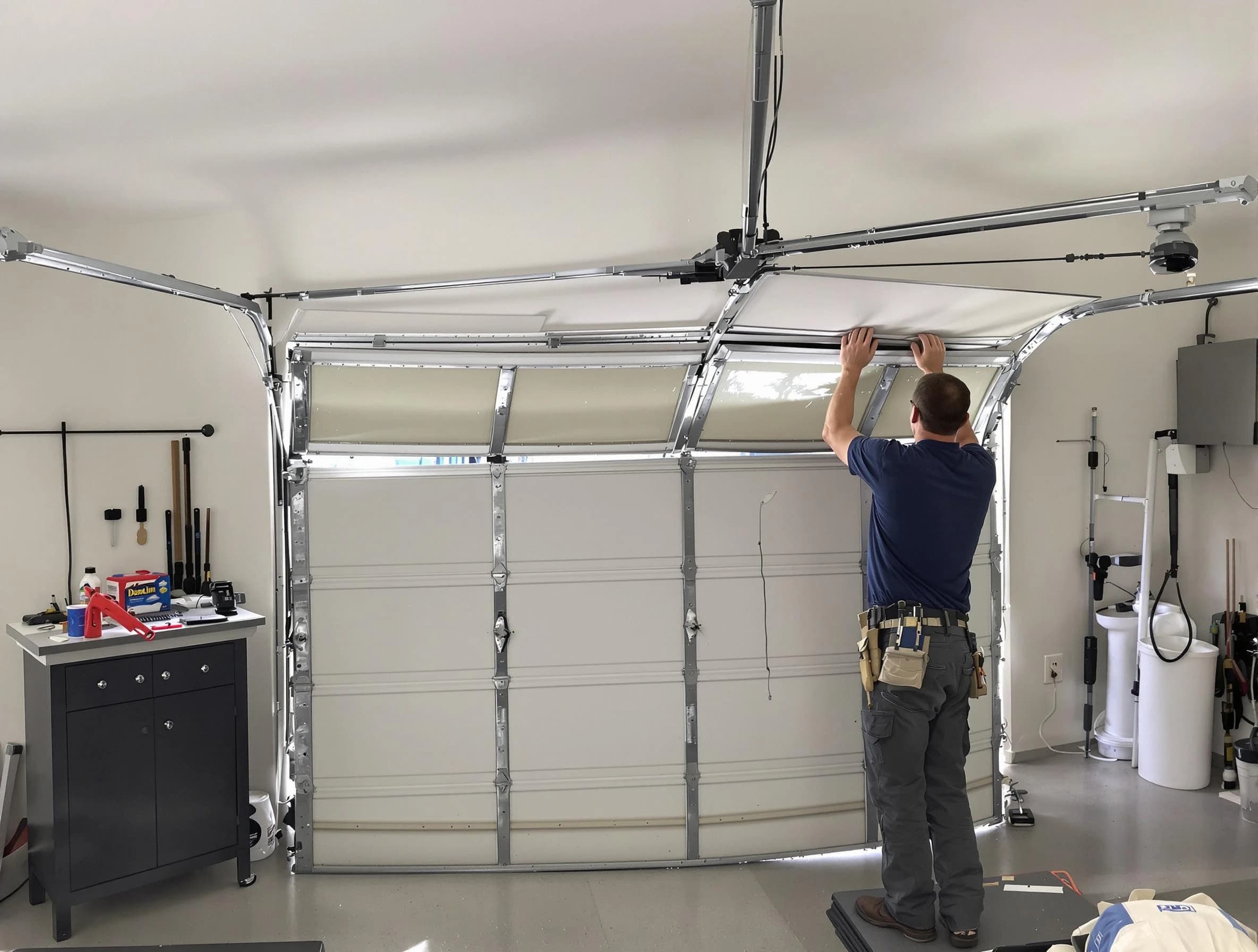 Concord Garage Door Repair specialist performing precise section replacement on Concord garage door