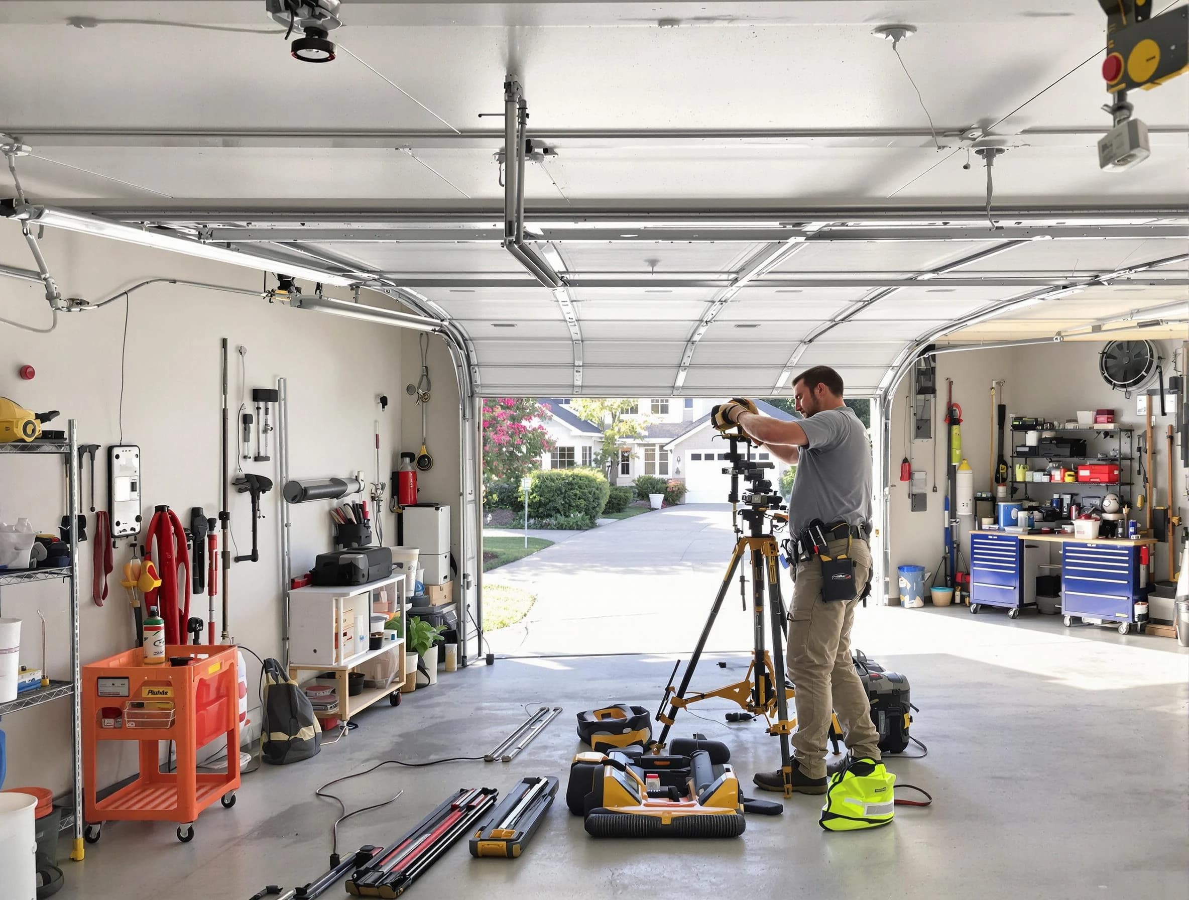 Concord Garage Door Repair specialist performing laser-guided track alignment in Concord